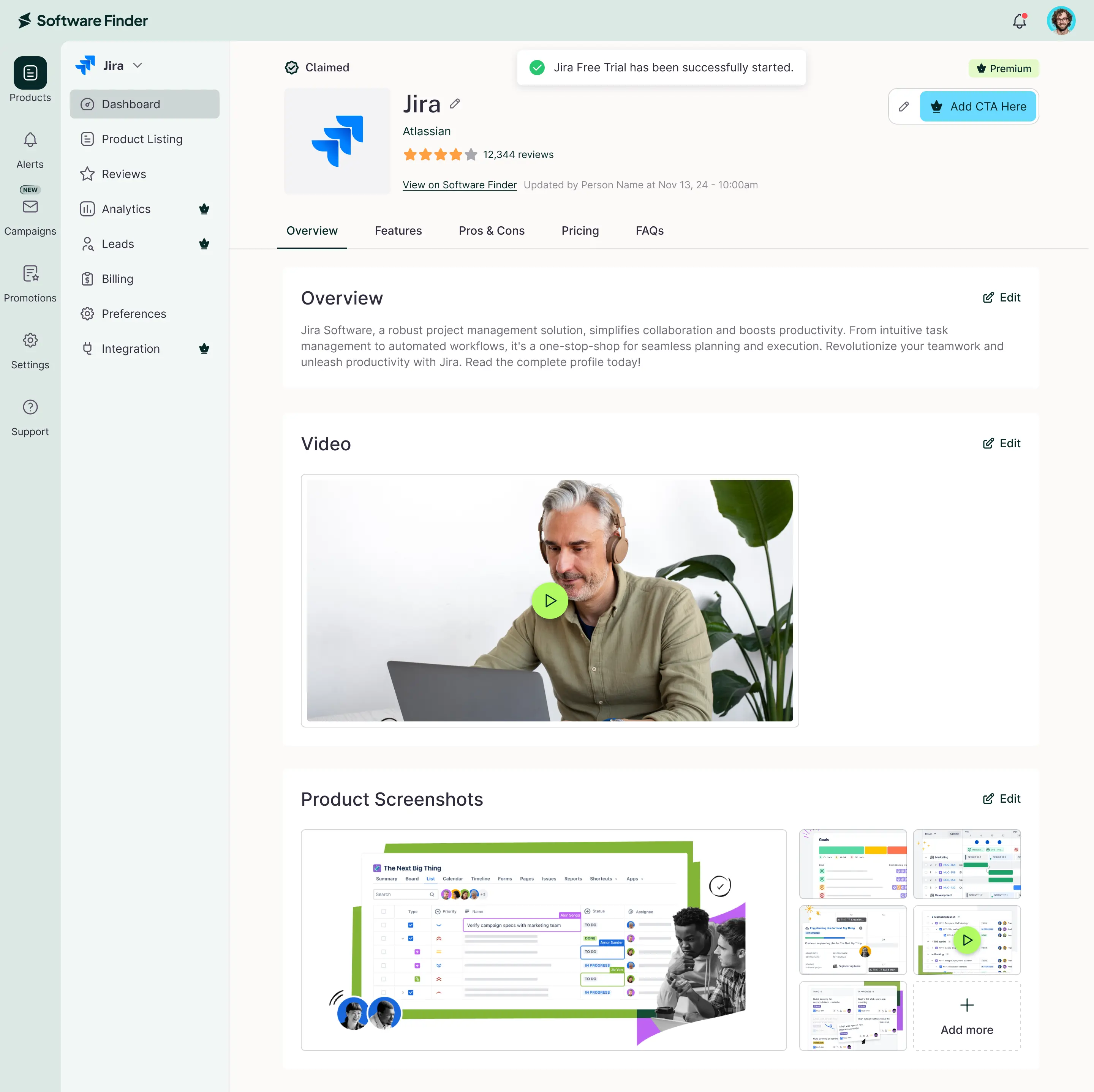 Software Finder Vendor Portal — Jira profile